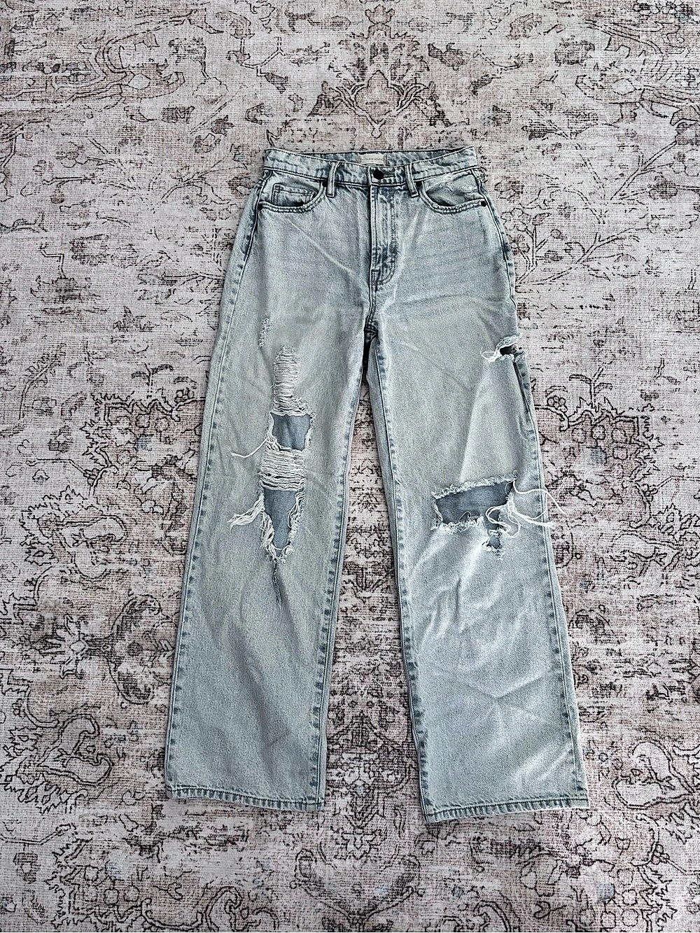 Altar’d State Mom High Ankle Jeans Distressed Straight Leg Jeans Waist 25